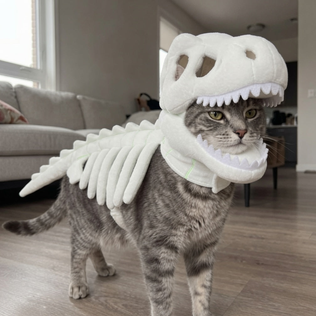 Leuchtendes Dino-Skelett Kostüm für Hunde & Katzen