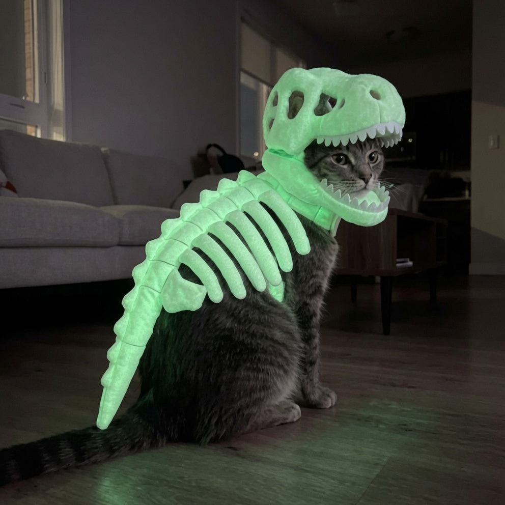 Leuchtendes Dino-Skelett Kostüm für Hunde & Katzen